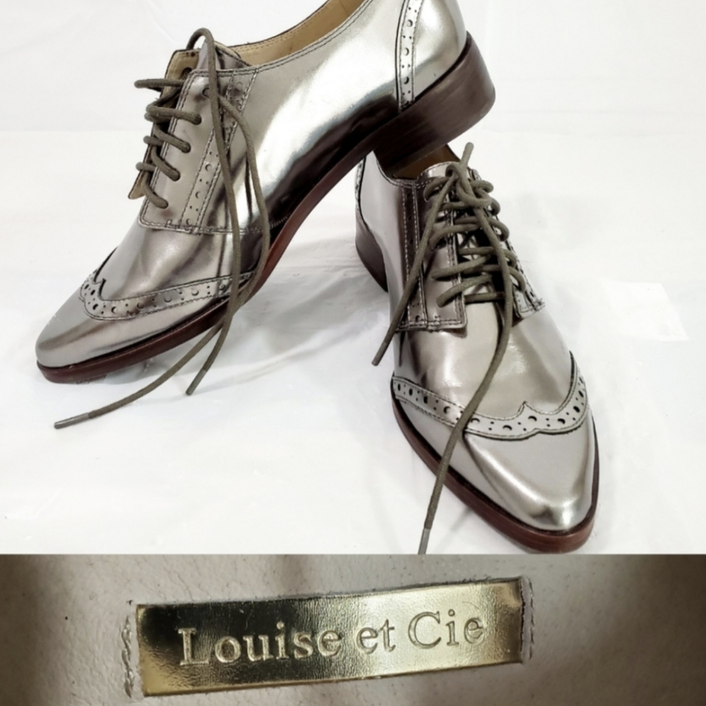 Louise et Cie Silver Metallic Wingtip Oxfords 36 Pointy Toe
